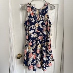 Magnolia South Womens Size M Dress Summer Navy Floral Fit & Flare Strappy Bodice